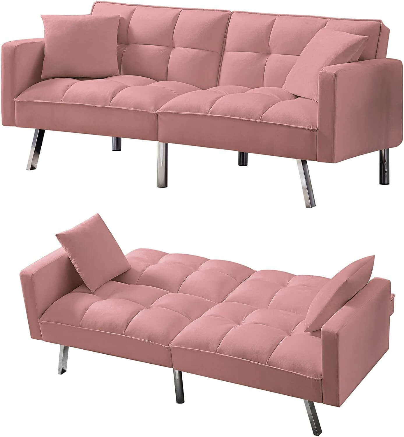 Olela Modern Tuft Futon Couch Convertible Loveseat Sleeper Reclining Sofa Bed